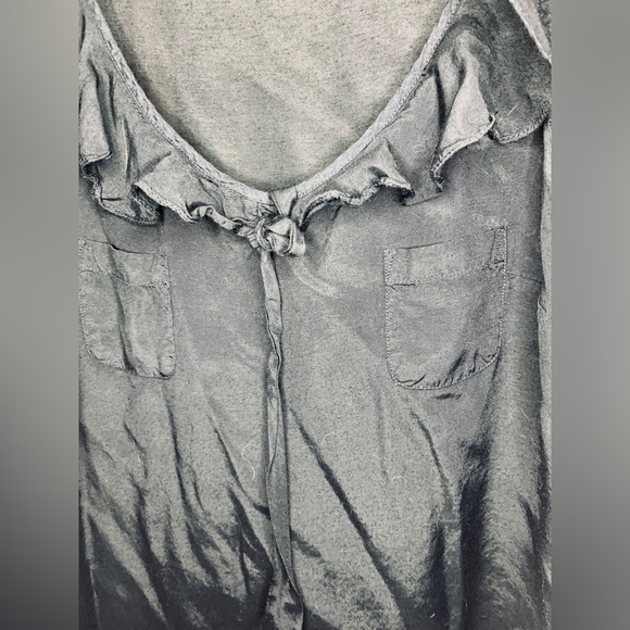 Gap Black Blouse Lightweight Ruffle Collar Pockets and String Detailing - Picture 4 of 5